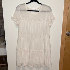 Urban Outfitters Off-White Linen Mini Dress with Crochet Details